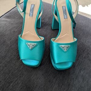 Prada Green Satin Heels